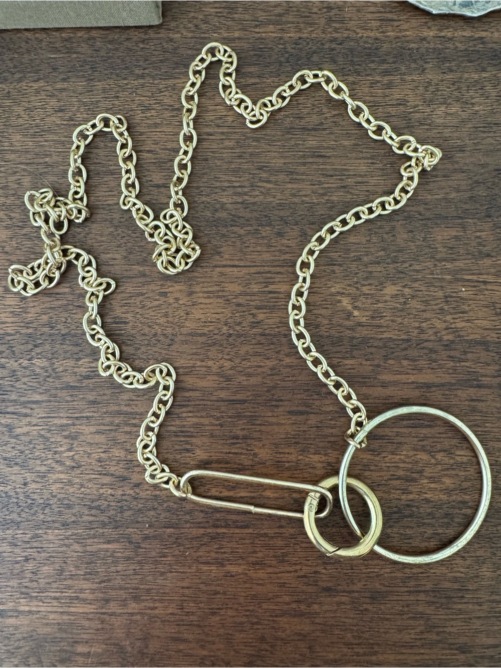 Gold-Tone Link Necklace with Ring and Carabiner Accent